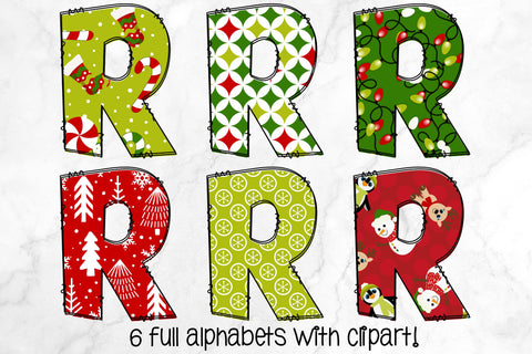 Christmas Doodle Alphabet, Snowman Set With Clipart PNG SVG Crafty Mama Studios 