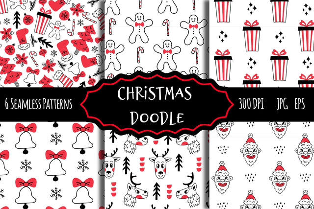 Christmas Doodle Seamless Patterns Digital Pattern Rin Green 