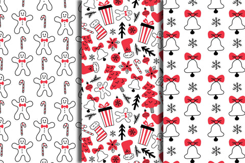 Christmas Doodle Seamless Patterns Digital Pattern Rin Green 