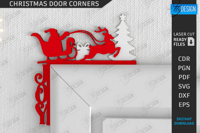 Christmas Door Corner Laser Cut | Door Sign | Porch Decorating | Wall Décor | CNC File SVG Fly Design 