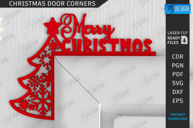 Christmas Door Corner Laser Cut | Door Sign | Porch Decorating | Wall Décor | CNC File SVG Fly Design 