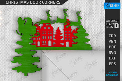 Christmas Door Corner Laser Cut | Door Sign | Porch Decorating | Wall Décor | CNC File SVG Fly Design 