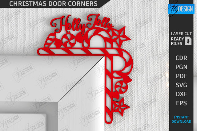 Christmas Door Corner Laser Cut | Door Sign | Porch Decorating | Wall Décor | CNC File SVG Fly Design 