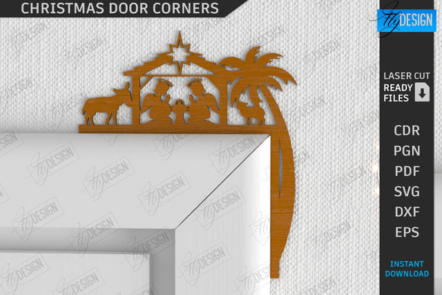 Christmas Door Corner Laser Cut | Door Sign | Porch Decorating | Wall Décor | CNC File SVG Fly Design 