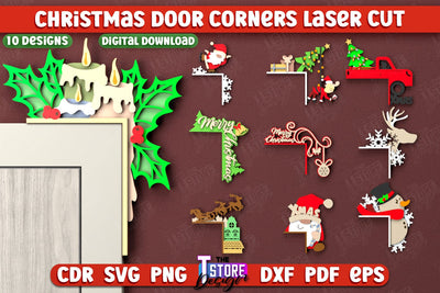 Christmas Door Corners Bundle | Door Sign | Porch Decorating | Wall Décor | CNC Files SVG The T Store Design 