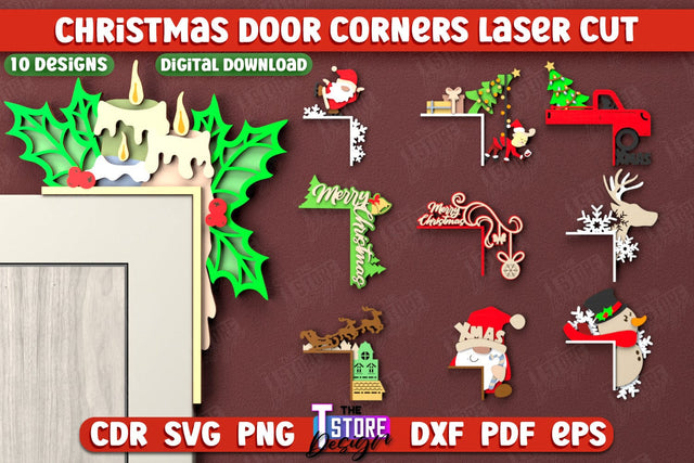 Christmas Door Corners Bundle | Door Sign | Porch Decorating | Wall Décor | CNC Files SVG The T Store Design 