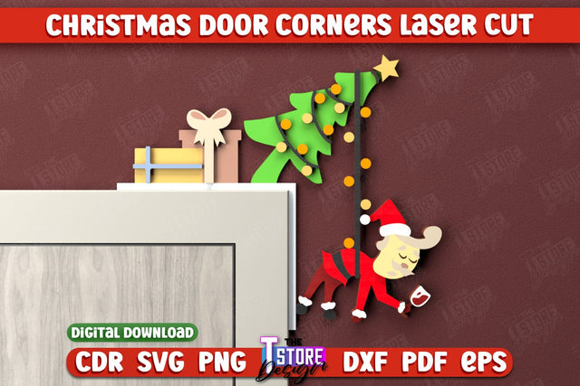 Christmas Door Corners | Door Sign | Porch Decorating | Wall Décor | CNC File SVG The T Store Design 