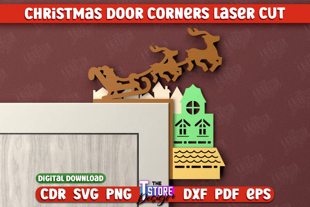 Christmas Door Corners | Door Sign | Porch Decorating | Wall Décor | CNC File SVG The T Store Design 