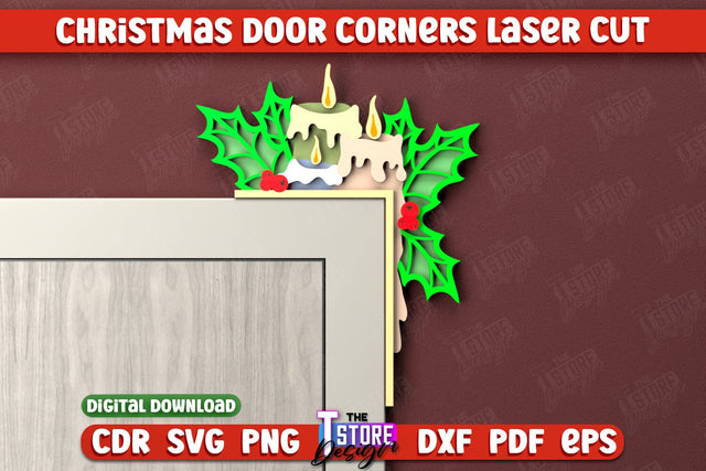Christmas Door Corners | Door Sign | Porch Decorating | Wall Décor | CNC File SVG The T Store Design 