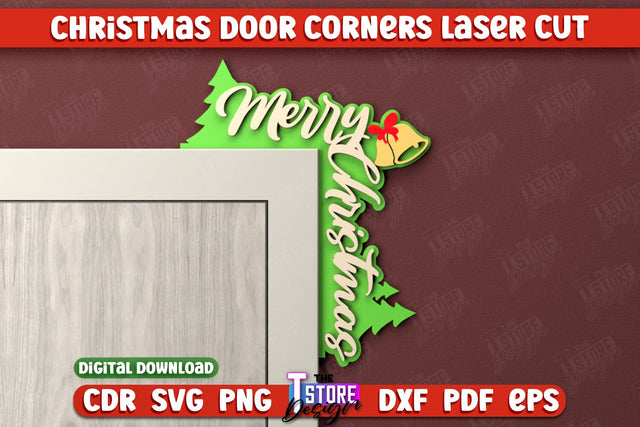 Christmas Door Corners | Door Sign | Porch Decorating | Wall Décor | CNC File SVG The T Store Design 