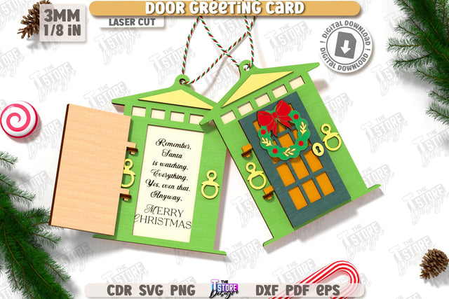 Christmas Door Ornament Laser Cut | Christmas Greeting Card | Christmas Tree Toy | Christmas Decorations | Holidays | CNC File SVG The T Store Design 