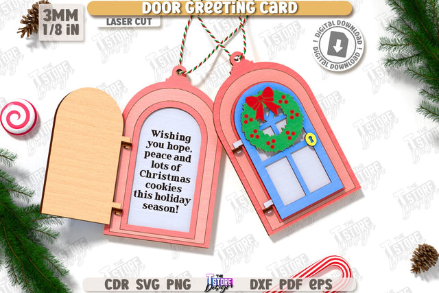 Christmas Door Ornament Laser Cut | Christmas Greeting Card | Christmas Tree Toy | Christmas Decorations | Holidays | CNC File SVG The T Store Design 