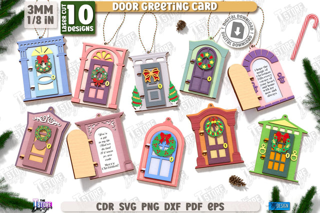 Christmas Door Ornaments Laser Cut Bundle | Christmas Greeting Cards Set | Christmas Tree Toys | Christmas Decorations | Holidays | CNC Files SVG The T Store Design 