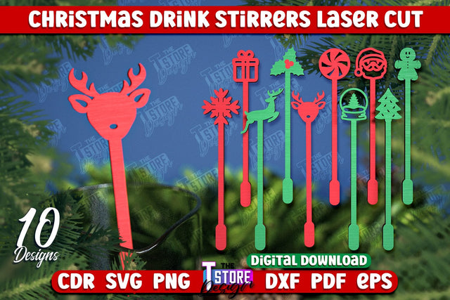 Christmas Drink Stirrers Bundle | Cocktail Stick | Drinks Markers | Christmas Party | CNC Files SVG The T Store Design 
