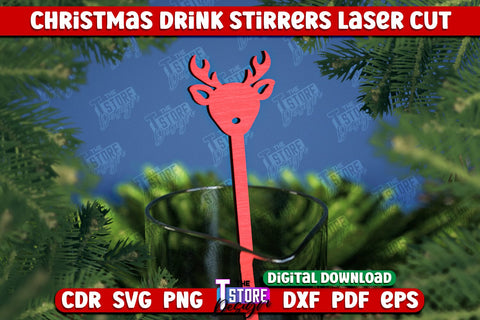 Christmas Drink Stirrers Bundle | Cocktail Stick | Drinks Markers | Christmas Party | CNC Files SVG The T Store Design 