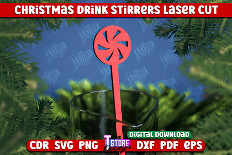 Christmas Drink Stirrers Bundle | Cocktail Stick | Drinks Markers | Christmas Party | CNC Files SVG The T Store Design 
