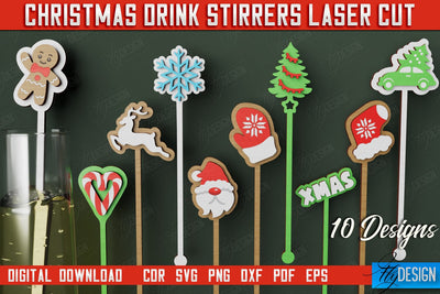 Christmas Drink Stirrers Bundle | Cocktail Stirrers | Drinks Markers | Christmas Party | CNC Files SVG Fly Design 