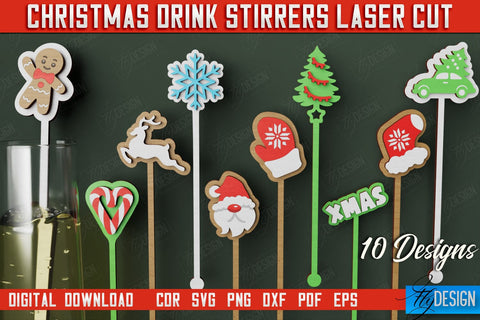 Christmas Drink Stirrers Bundle | Cocktail Stirrers | Drinks Markers | Christmas Party | CNC Files SVG Fly Design 
