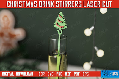 Christmas Drink Stirrers | Cocktail Stick | Drinks Markers | Christmas Party | Christmas Tree | CNC File SVG Fly Design 