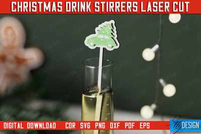 Christmas Drink Stirrers | Cocktail Stick | Drinks Markers | Christmas Party | CNC File SVG Fly Design 