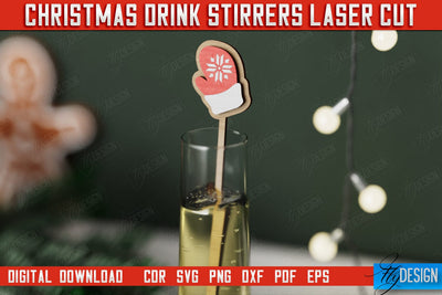 Christmas Drink Stirrers | Cocktail Stick | Drinks Markers | Christmas Party | CNC File SVG Fly Design 