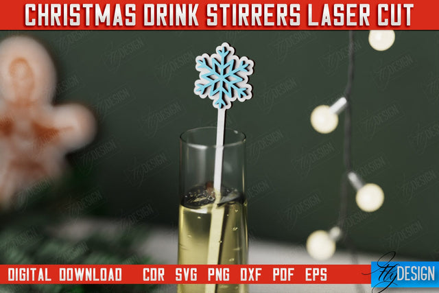 Christmas Drink Stirrers | Cocktail Stick | Drinks Markers | Christmas Party | Snowflake | CNC File SVG Fly Design 