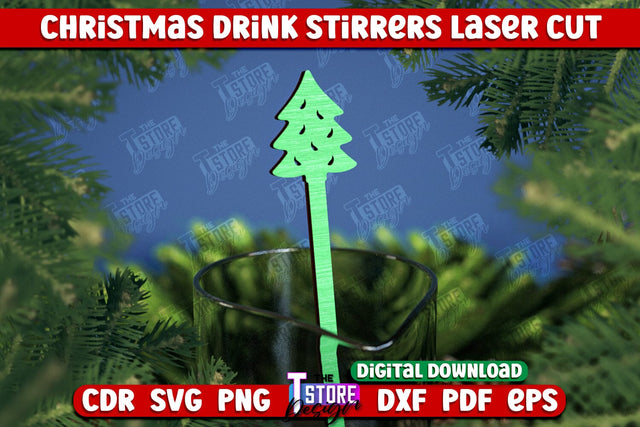 Christmas Drink Stirrers | Cocktail Stirrers | Drinks Markers | Christmas Party | CNC File SVG The T Store Design 