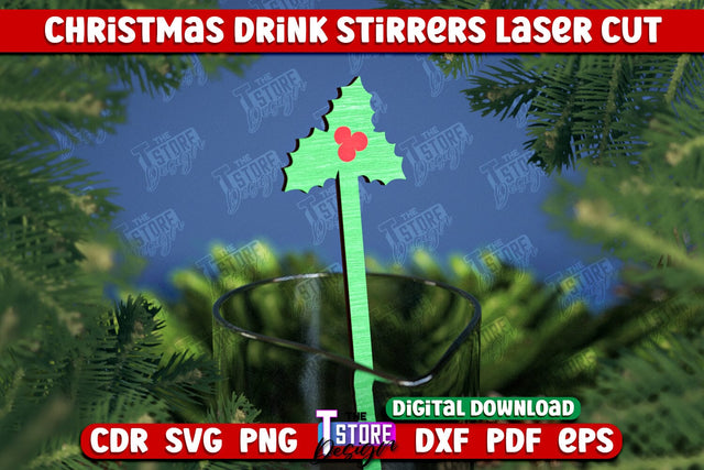 Christmas Drink Stirrers | Cocktail Stirrers | Drinks Markers | Christmas Party | CNC File SVG The T Store Design 