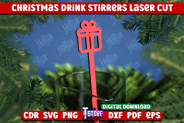 Christmas Drink Stirrers | Cocktail Stirrers | Drinks Markers | Christmas Party | CNC File SVG The T Store Design 