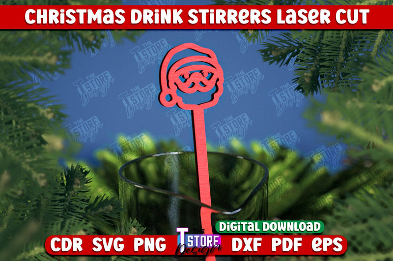 Christmas Drink Stirrers | Cocktail Stirrers | Drinks Markers | Christmas Party | CNC File SVG The T Store Design 