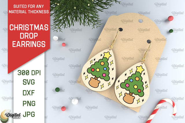 Christmas Drop Earrings Laser Cut. Christmas Earrings SVG SVG Evgenyia Guschina 
