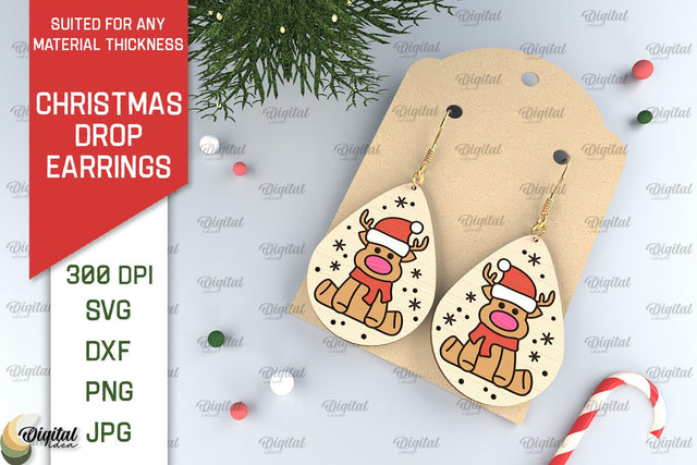 Christmas Drop Earrings Laser Cut. Christmas Earrings SVG SVG Evgenyia Guschina 