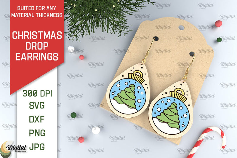 Christmas Drop Earrings Laser Cut. Christmas Earrings SVG SVG Evgenyia Guschina 