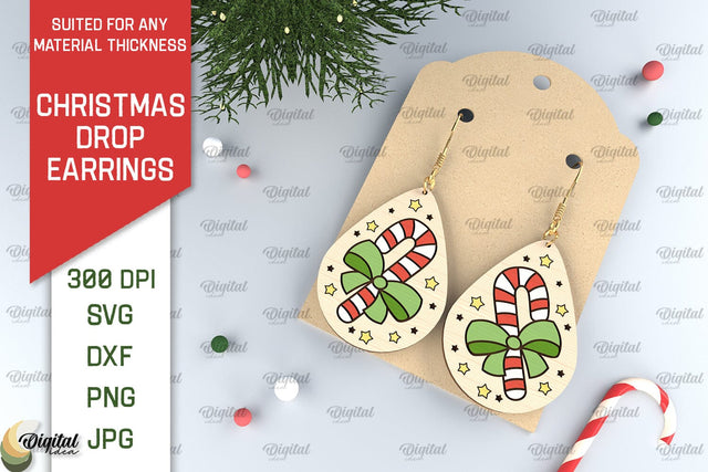 Christmas Drop Earrings Laser Cut. Christmas Earrings SVG SVG Evgenyia Guschina 