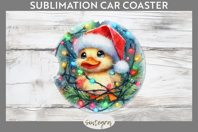 Christmas Duck Entangled in Lights Car Coaster Sublimation Sublimation Sintegra 