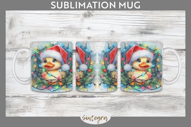 Christmas Duck Entangled in Lights Mug Wrap Sublimation Sublimation Sintegra 