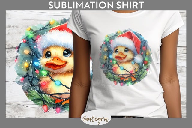 Christmas Duck Entangled in Lights T-shirt Sublimation Sublimation Sintegra 