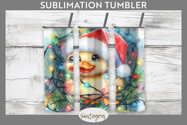 Christmas Duck Entangled in Lights Tumbler Sublimation 20 oz Skinny Sublimation Sintegra 