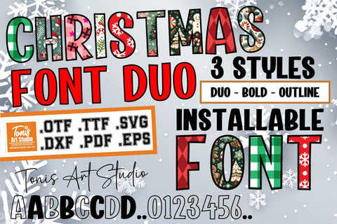 Christmas Duo Font SVG, OTF, TTF | Christmas Letters | Winter Alphabet | Christmas Outline, Bold, Duo SVG TonisArtStudio 