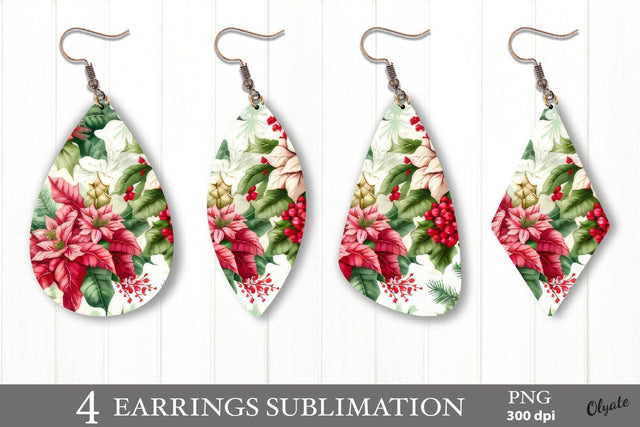 Christmas Earring Sublimation PNG. Poinsettia Earring PNG Sublimation Olga Terlyanskaya 
