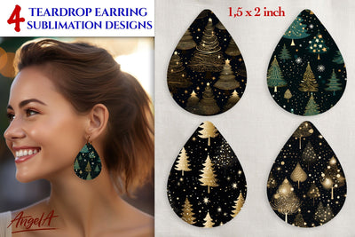 Christmas Earring Sublimation Teardrop, gold Christmas tree Sublimation Angelina Semenova 