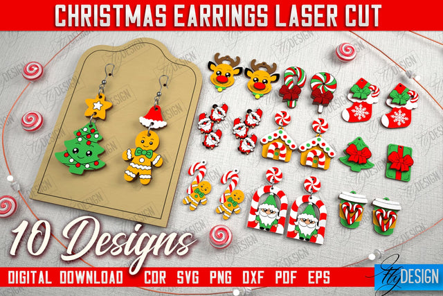Christmas Earrings Bundle | Jewelry | Christmas Gift | Holiday Gift Idea | CNC Files SVG Fly Design 