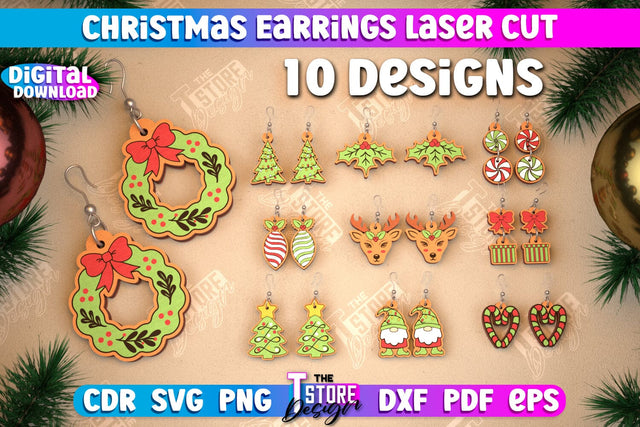 Christmas Earrings Bundle | Jewelry Design | Christmas Gift Idea | CNC Files SVG The T Store Design 