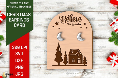 Christmas Earrings Cards Laser Cut Bundle. Earrings Holders SVG Evgenyia Guschina 