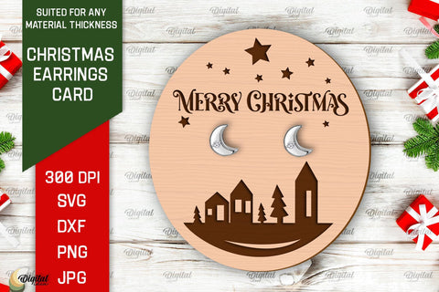 Christmas Earrings Cards Laser Cut Bundle. Earrings Holders SVG Evgenyia Guschina 
