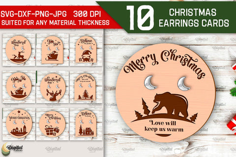 Christmas Earrings Cards Laser Cut Bundle. Earrings Holders SVG Evgenyia Guschina 