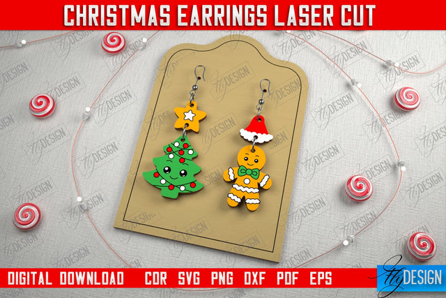 Christmas Earrings | Jewelry | Christmas Gift | Holiday Gift Idea | CNC File SVG Fly Design 