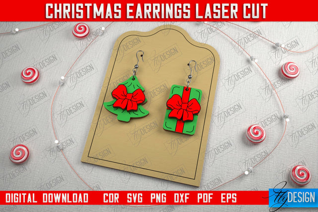 Christmas Earrings | Jewelry | Christmas Gift | Holiday Gift Idea | CNC File SVG Fly Design 