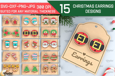 Christmas Earrings Laser Cut Bundle. Christmas Jewelry SVG SVG Evgenyia Guschina 