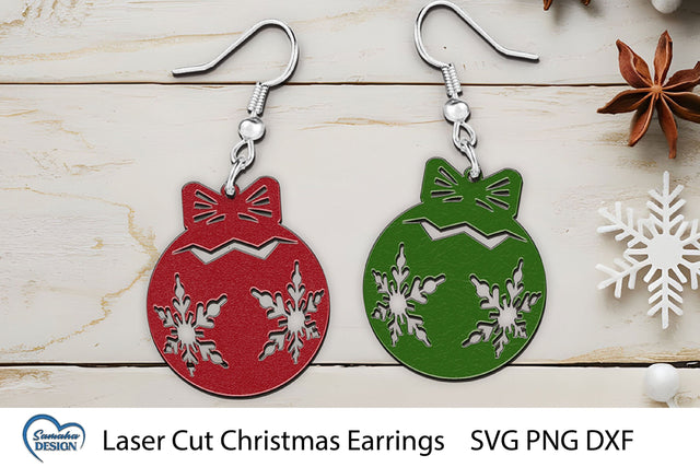 Christmas Earrings Laser Cut. Christmas Ball Laser Cut. SVG Samaha Design 